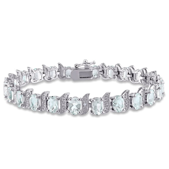 Everly Women's 9 5/8ct TGW Aquamarine and Diamond Sterling Silver S-Link Tennis Bracelet - H-J, I3