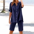 thumbnail image 2 of Baberdicy Women's Linen Shirt & Pants Set - Casual Long Sleeve Top with Pocket Trousers Navy M, Womens Daily Casual Solid Long Sleeve Shirt Tops Pockets Pants Shirt Trousers Set, 2 of 9