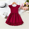 thumbnail image 1 of LOVZFMLL Robe d'Été Unie à Manches Fleur Volante avec Col Rond Respirante pour Filles, 1 of 4