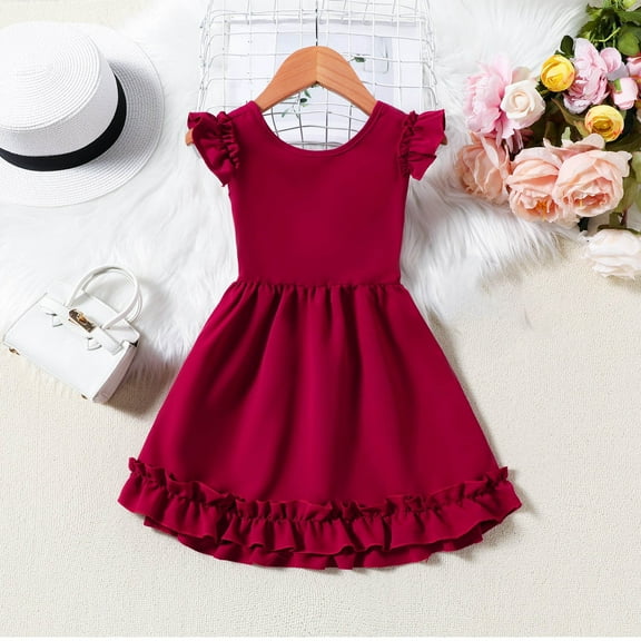 Cute Dresses for Girls Size 2-10 Ruffle Sleeveless A-Line Sundresses Toddlers Kids Trendy Solid Color Bowknot Backless Crewneck Dress