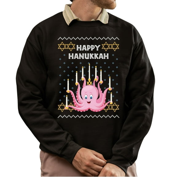Christmas Sweatshirt, Happy Hanukkah Octopus Funny Holiday Sweatshirt, Witty Tentacle Menorah Sweatshirt, Unique Gift for Her & Him