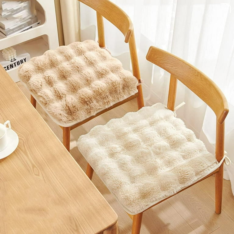 Nvzi Set of 4 Faux Fur Chair Cushions Warm Soft Shaggy Plush Anti Slip Chair Pad Dining Kitchen Office Seat Cushion with Ties Cream 18 x18