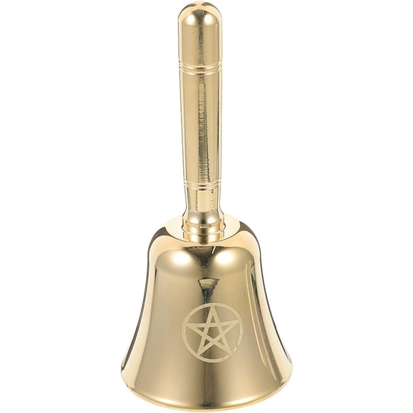 SHISUYAN Golden Copper Handheld Bell for Altar Decoration with Pentagram Design and Sturdy Build 2.5 Inches