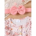 thumbnail image 4 of Suealasg Baby Girl Easter Outfit Long Sleeve Crew Neck Bunny Print Romper with Hairband 2Pcs Infant Newborn Spring Clothes Set, 4 of 9