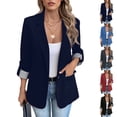 thumbnail image 5 of Women's Fashion Casual Slim Fit Three-quarter Rolled Sleeve Button Blazer, Navy Blue, Size XXXXXL, 5 of 5