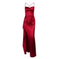 thumbnail image 5 of dgysar Strapless Party Dress with Slit Satin Evening Gown with Slit - Smocked Figure-Hugging Long Dress, Perfect for Wedding Guest, Banquet & Red Carpet Red M, 5 of 7