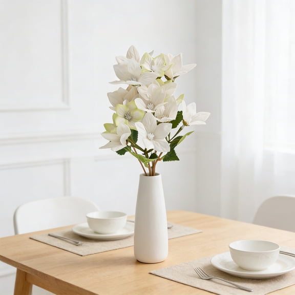 Gumesh White Artificial Flower Bouquet, 12.2in Fake Floral Stems for Wedding & Home Decor