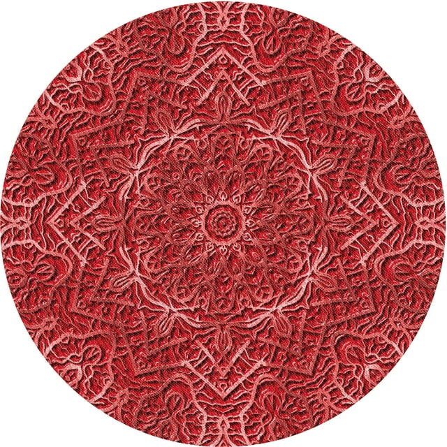 Ahgly Company Machine Washable Indoor Round Transitional Grapefruit Red Area Rugs, 4' Round