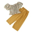 thumbnail image 3 of Kwasome Summer Girls Outfits Baby Clothes Girls Toddler Sleeveless Kids Floral Prints Top Outfits Set Pants Outfits Set Yellow 5-6 Years, 3 of 6