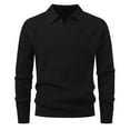 thumbnail image 3 of ZCFZJW Mens Sweater V Neck Pullover Sweaters Lightweight Casual Fall Spring Long Sleeve Cable Knit Textured Collared Sweater Tops Black L, 3 of 8