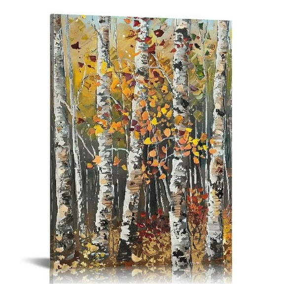 Acheng Autumn Birch Trees Abstract Leaves Canvas Wall Art, Design by Jen Seeley 12x16 in