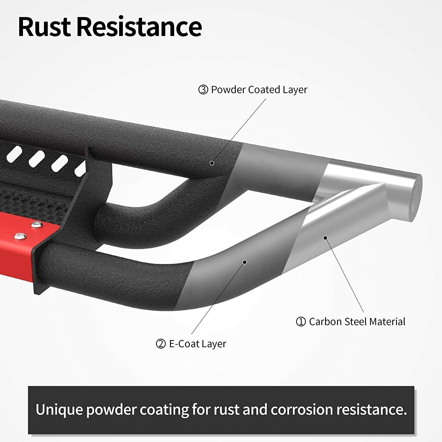 RVNI Side Step for 2007-2018 Jeep Wrangler JK 2 Door, Stainless Steel Nerf Bar Running Board Red Paintable Step Plates