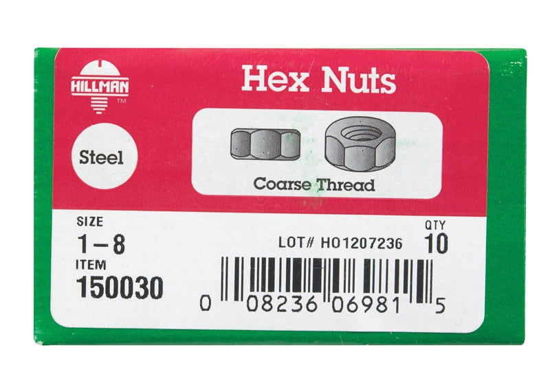 Hillman Group RSC 54161 1-8 in. USS Zinc Plated Coarse Thread Fin Hex Nuts