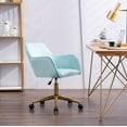 thumbnail image 5 of Modern Rolling Velvet Fabric Executive Office Chair with Adjustable Height and 360 Revolving, Swivel Accent Back Armchair with Wheels and Golden Base, Upholstered Vanity Chair, Aqua Light Blue, 5 of 9
