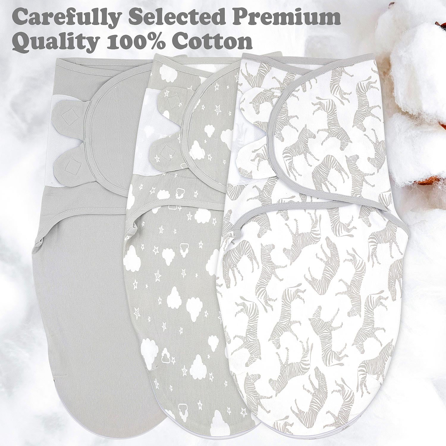 Bublo Baby Swaddle Blanket Boy Girl, 3 Pack Large Size Newborn Swaddles 0-3 Month, Infant Zipper Swaddling Sleep Sack, Grey