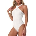 thumbnail image 4 of INSPIRE CHIC Bodysuits for Women's Halter V Neck Sleeveless Top Romper M White, 4 of 5