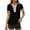 Black, variant on Womens Tops V Neck Short Sleeve Zip-Up Solid Color Contrast Casual Blouses