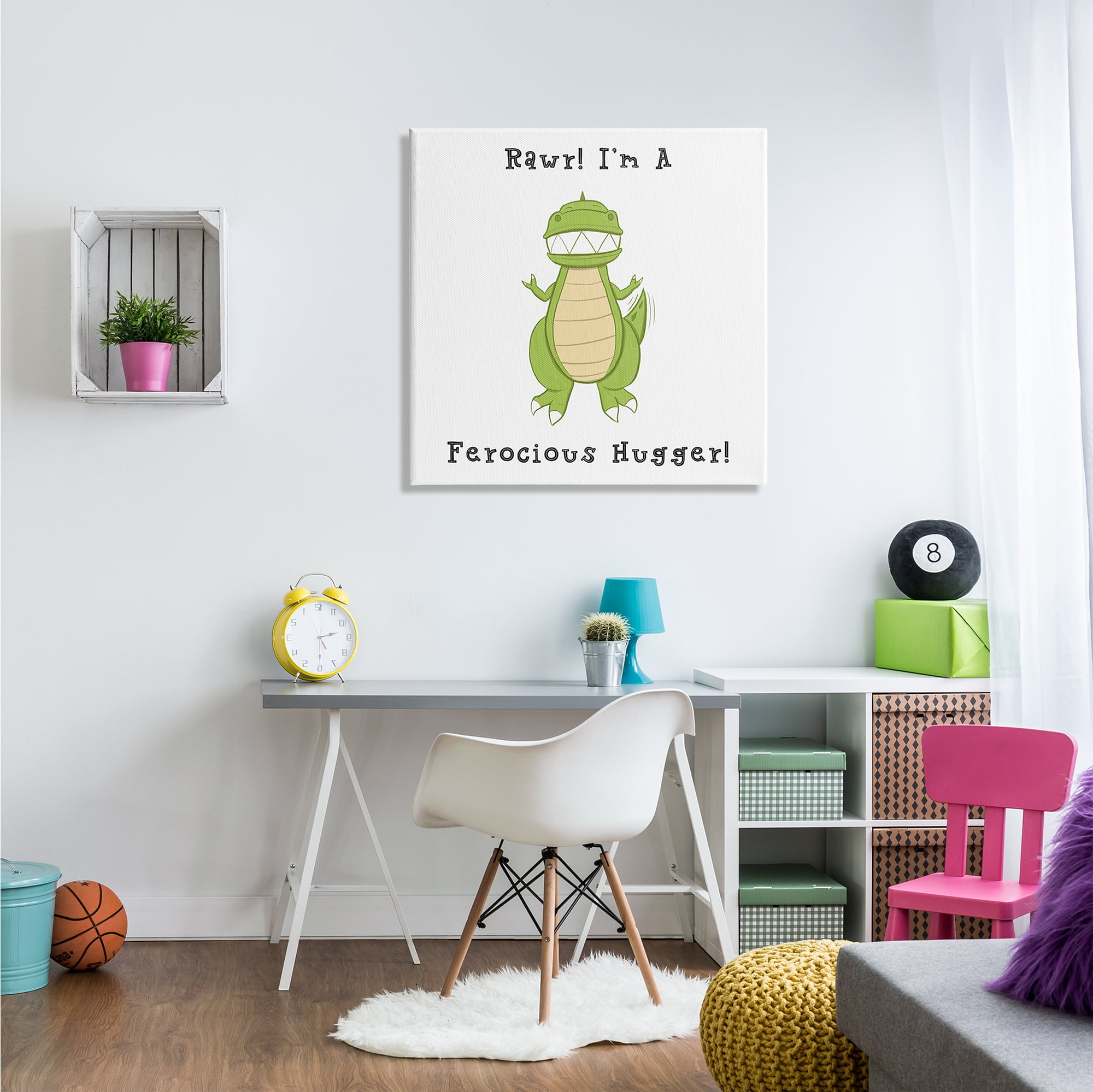 Stupell Indtries Rawr Ferocio Hugger Happy Green Dinosaur Smiling T-Rex,30 x 30,Design by Hugo Edwins