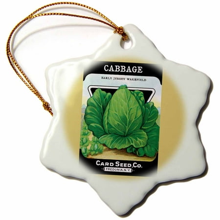 Early Porcelain - 3dRose Cabbage Early Jersey Wakefield Seed Packet from Card Seed Company, Snowflake Ornament, Porcelain, 3-inch