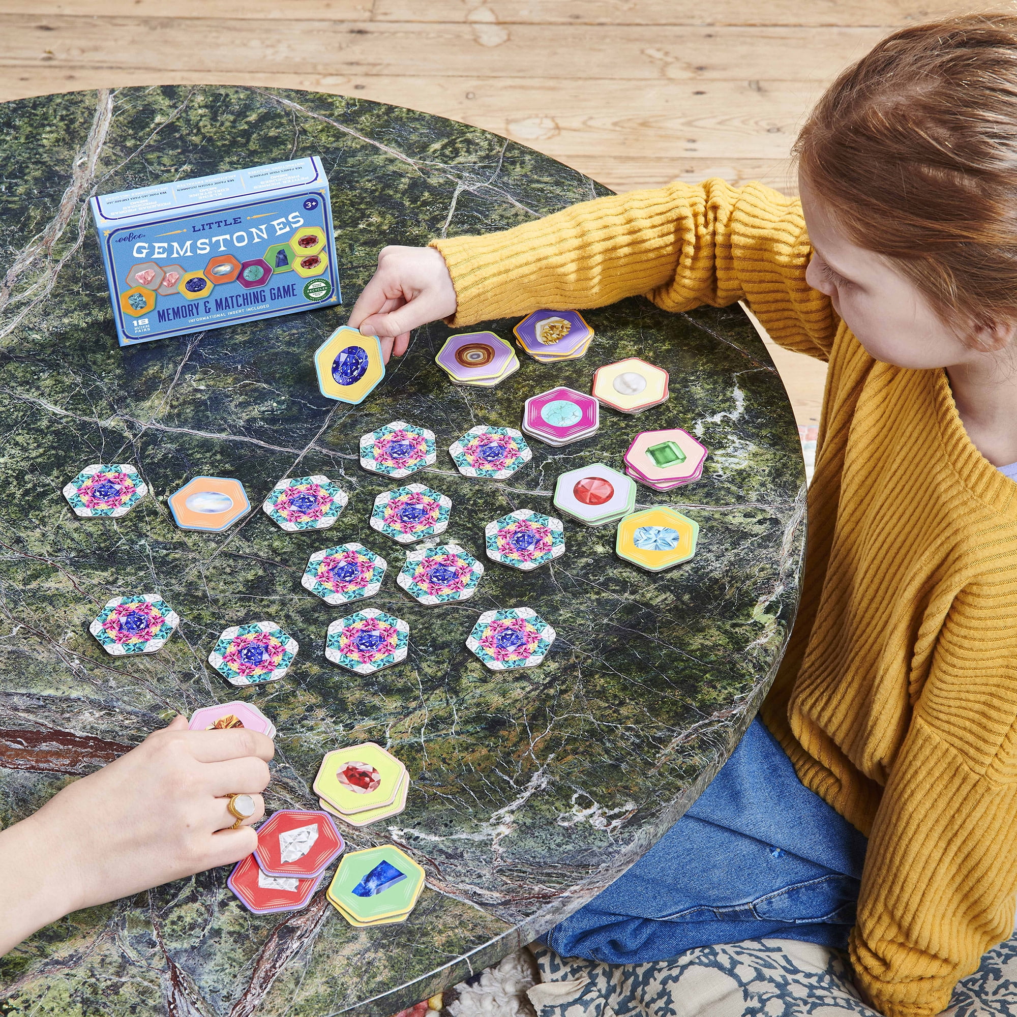 eeboo: Memory & Matching Game: Little Gemstones - 18 Pairs To Memorize, Colorful Gems, Encourages Recognition, Concentration Skills, Kids Ages 5+