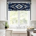 thumbnail image 3 of Abstract Ethnic Style Pattern Kitchen Curtains and Valances Set, Retro Blue White Weaving Art Rod Pocket Window Valance Window Curtain Panels for Living Room Bedroom Laundry, 27.5x24in, 3 Pieces, 3 of 7