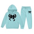 thumbnail image 2 of Angala 2 Piece Outfits For Girls Hooded Long Sleeve Bowknot Print Sweatshirt With Jogger Pants Set Girls Autumn Daily Wear Clothes, 2 of 3