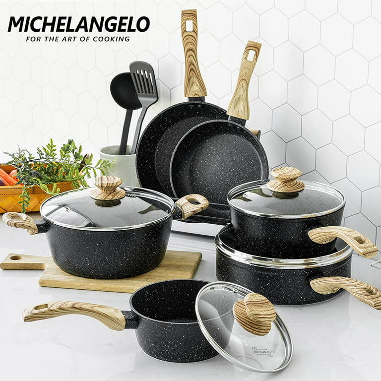 Pots and Pans Set Nonstick Kitchen Cookware Sets with Black Granite Coating Non  Toxic Cookware Set Induction Compatible 12 Pcs 
