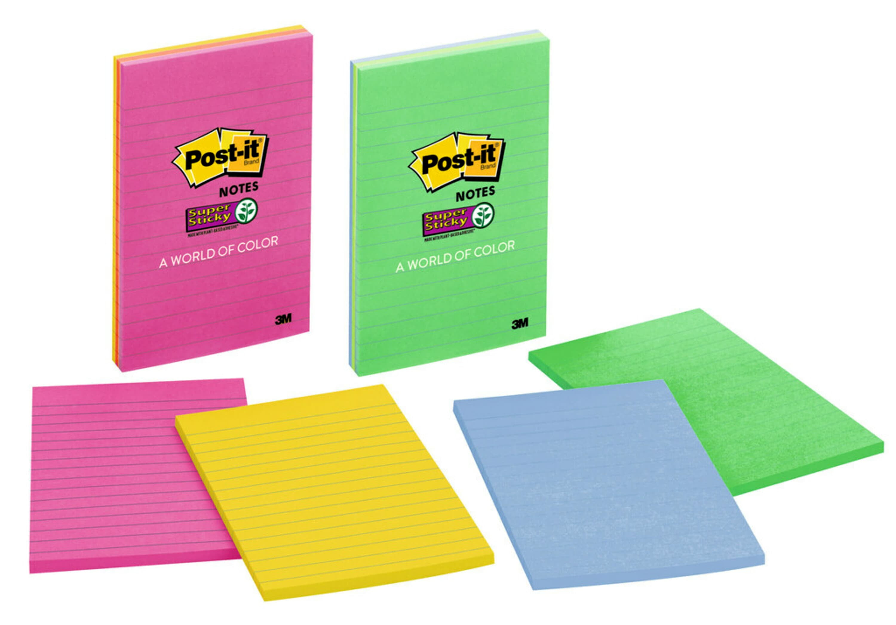 Postit Super Sticky Lined Notes, 4 in. x 6 in., Color May Vary, 3 Pads