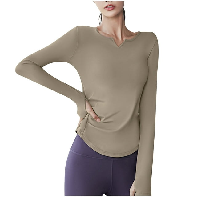 Timegard Hauts d'Entraînement pour Femmes Manches Longues Col Rond Hauts de Sport Séchage Rapide Blouses Habillées avec Soutien-Gorge Intégré