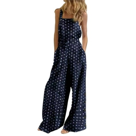 

Frontwalk Ladies Long Romper With Pocket Wide Leg Pants Trousers One Piece Jumpsuit Holiday Fashion Playsuit Decorative Button Bib Overalls 7# L
