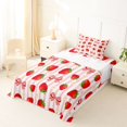 thumbnail image 3 of spefrowx Kawaii Strawberry Bow Print Twin Sheets for Girls, Pink Stripe Floral Bedding, 3 Pieces, 1 Flat Sheet, 1 Fitted Sheet and 1 Pillowcase, 3 of 6