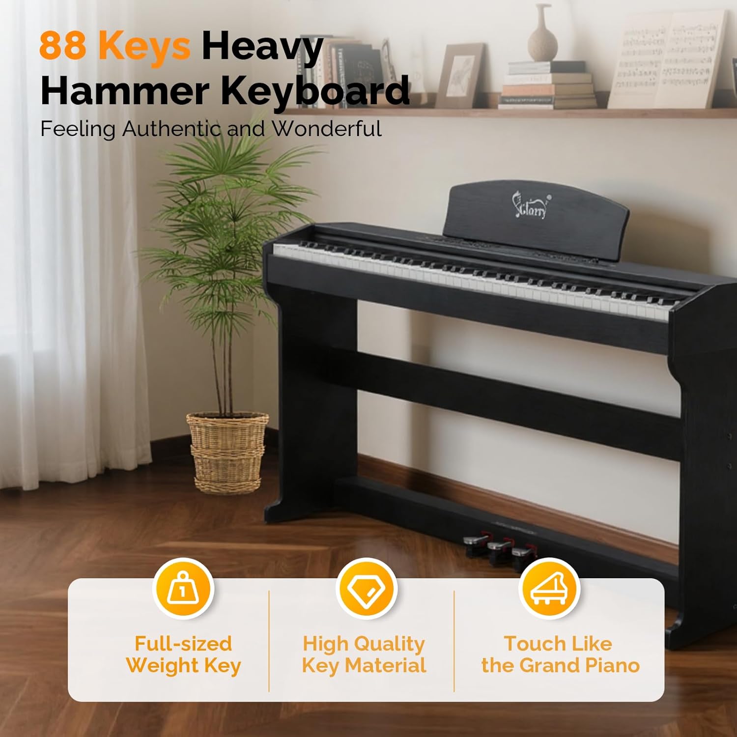 GLARRY Digital Piano 88 Keys Heavy Hammer Keyboard, with LCD Display and Headphone, Triple Pedals, Beginner Friendly, Supports MIDI Connect, Classic Upright Design (Matte Black)