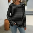 thumbnail image 6 of Shirts for Women Dressy Casual Striped Color Block Long Sleeve Round Neck Pullover Tee Tops Regular Fit Workout Blouses 2025 Trendy Clothes, 6 of 9