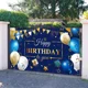 thumbnail image 2 of Pancarta de decoraciones de feliz cumpleaños, azul marino y dorado, letrero de feliz cumpleaños, suministros para fiesta de cumpleaños, fondo fotográfico para fiesta de cumpleaños, recuerdo, niños, hombres, mujeres, celebración JM, 2 of 6