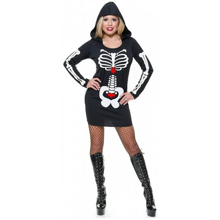 Skeleton Hoodie Dress Adult Costume Black/White - X-Small