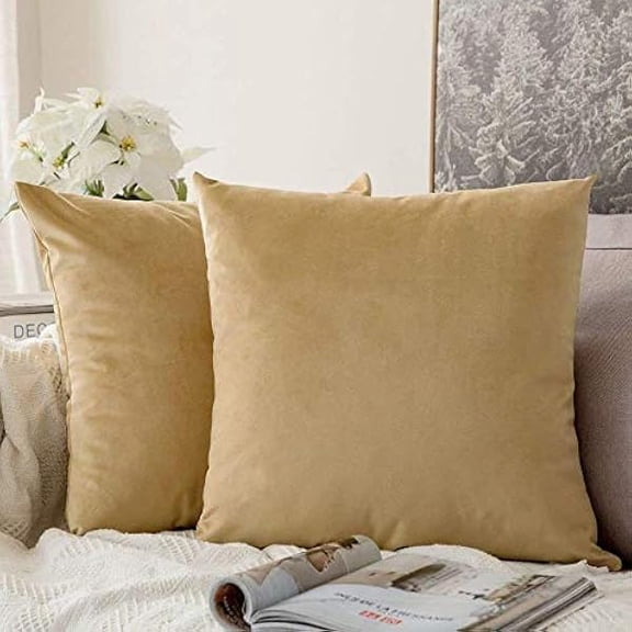 Eryueer Velvet Soft Decorative Square Throw Pillow Case Cushion Covers Pillowcases for Livingroom Sofa Bedroom with Invisible Zipper 26"x26" 2 Pieces Khaki
