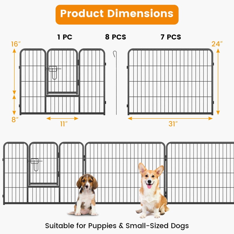 LIVIZA 8 Metal Panel Pet Gates, Dog Playpen, Portable Wire Play Pen for Pets, 24" Height Pet Fence Indoor Outdoor, Black