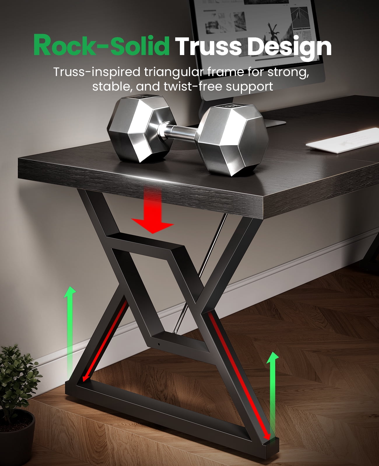 Computer Desk Executive Desk With Thick Wooden Tabletop And Metal Frame