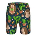 thumbnail image 4 of Kll Cute Hedgehogs Cactus Blue Men'S Casual Summer Beach Shorts Hawaiian Shorts With Pockets-Small, 4 of 9