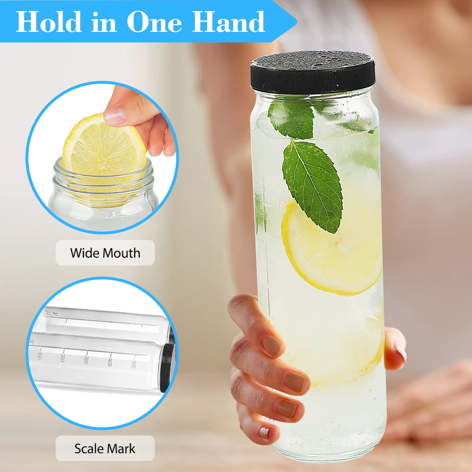 Syntic 20oz Glass Juice Bottles with Lids, Reusable Glass Drinking Bottles for Travel, Gym and Fridge (8 Pack)