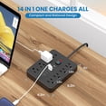thumbnail image 5 of Power Strip, Surge Protector with 8 AC Outlets 6 USB Ports (2 USB C), 6 Ft Extension Cord, 1250W/10A, Wall Mount, Overload Protection Desk USB Charging Station for Home, Office（Black）, 5 of 7