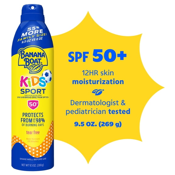 Banana Boat Sport Kids Sunscreen Spray SPF 50, Spray Sunscreen for Kids, Sunblock, 9.5 oz