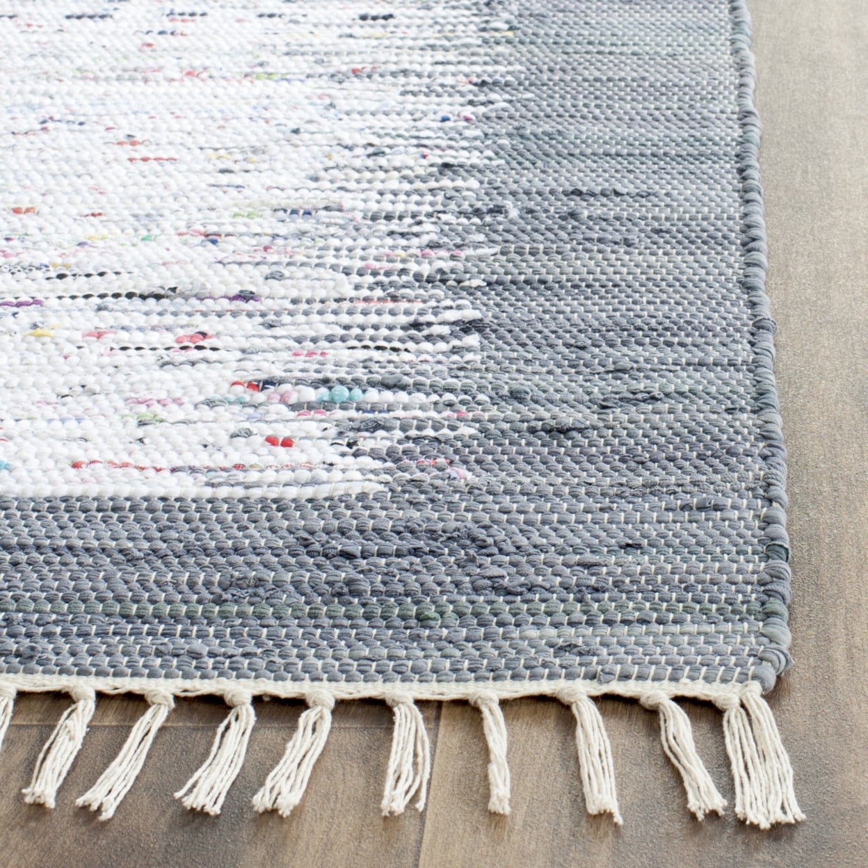 SAFAVIEH Montauk Tennyson Braided Border Cotton Runner Rug, Ivory/Grey, 2'3" x 6'
