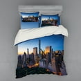 thumbnail image 1 of Ambesonne City Bedding Set 4 Pcs, Tranquil Morning Sunrise, Queen, Blue Marigold Dark Green, 1 of 3