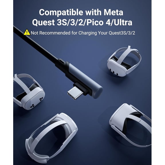 WEIFEI-Link Cable 20 FT Compatible with Oculus/Meta Quest 3/Meta Quest 3S, Quest2/Pro/Pico 4/Ultra Accessories and PC/SteamVR, High Speed PC Data Transfer, USB 3.0 to USB Cable for VR Headset, Bl