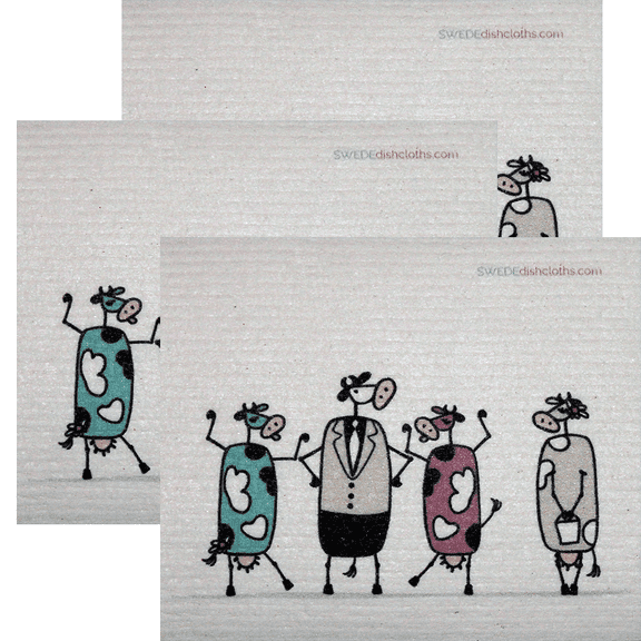 Swedish Dishcloth Fun Cows Chatting Set Of 3 Cloths | ECO Friendly Sponge Cloth | Paper Towel Replacement