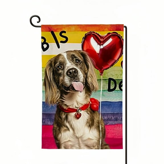 PHYHOO Rainbow Golden Retriever Pride Garden Flag Double Sided, Hugs Kisses LGBTQ Community Progress Yard Outdoor Decoration White