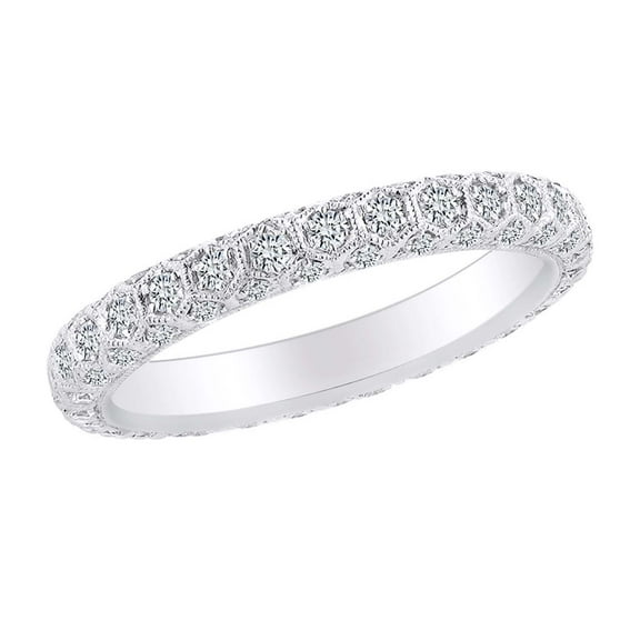 AFFY 0.90 Carat Round Shape White Natural Diamond Hexagonal Design Engagement Ring 18k Solid White Gold Ring Size-5