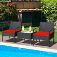 thumbnail image 4 of Patiojoy 3 PCS Patio Rattan Cushioned Chair Side Table Set Bistro Set Classic Furniture Single Sofa Thick Cushion for Garden Red, 4 of 10