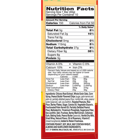 Fiber One Chewy Oats & Peanut Butter Bars, 14.1 oz, 5pk